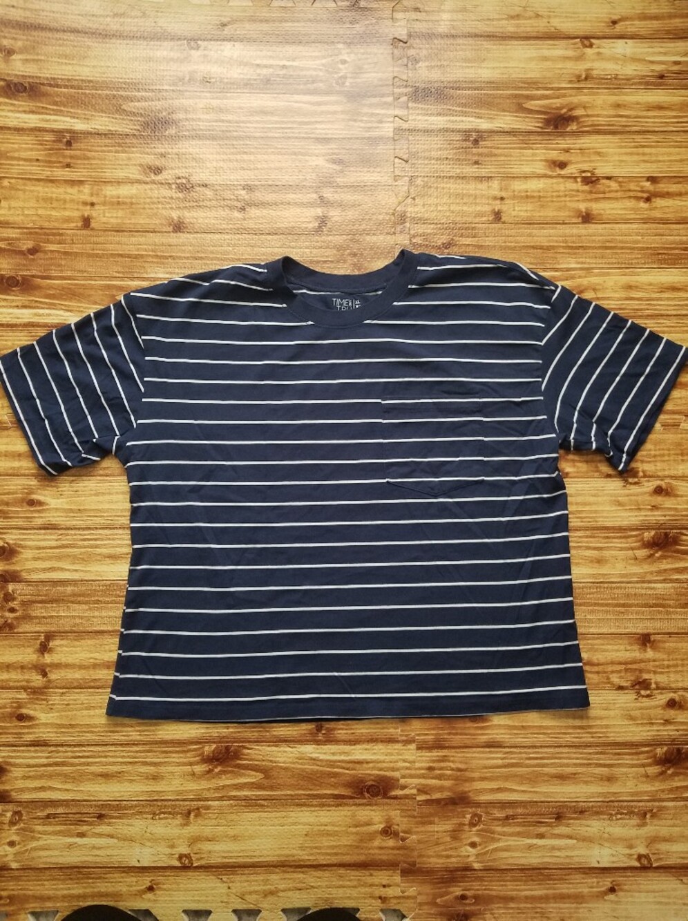 Time and Tru Navy Striped Crop Pocket T-Shirt Women's Size XL 16-18